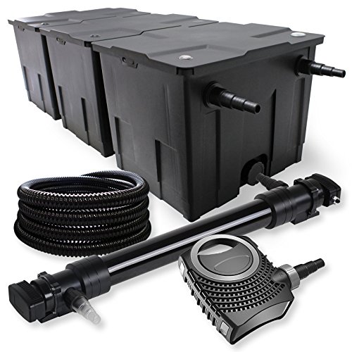 SunSun Komplettset: CBF-350C Teichfilter bis 90000 L Teichfilteranlage als Durchlauffilter, NEO10000 SuperECO Teichpumpe 10000l/h 80W, CUV-672 Teichklärer UVC Klärer mit 72W, 25m Teichschlauch 25 mm von SunSun