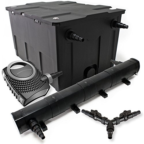 SunSun Komplettset: CBF-550 Teichfilter bis 60000 L Teichfilteranlage als Durchlauffilter, NEO10000 SuperECO Teichpumpe 10000l/h 80W, CUV-272 Teichklärer UVC Klärer mit 72W, Y-Verteiler von SunSun