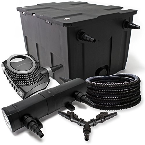 SunSun Komplettset: CBF-550 Teichfilter bis 60000L Teichfilteranlage als Durchlauffilter, NEO10000 Teichpumpe 10000l/h 80W, CUV-224 Teichklärer UVC Klärer mit 24W, 25m Teichschlauch 25 mm, Y-Verteiler von SunSun