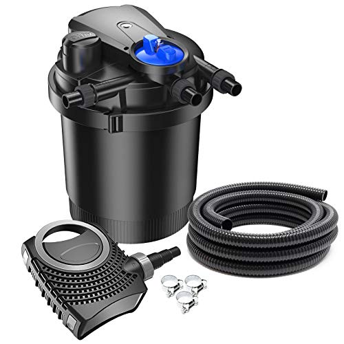 SunSun Komplettset: CPA-2500 Teichdruckfilter bis 6000 L mit 11 Watt UV-C Teichklärer, NEO3800 SuperEco Teichpumpe 3600l/h 20W, 5m Teichschlauch 32 mm (1 1/4"), Schlauchschellen W1 44-47mm von SunSun