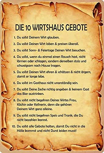 Blechschild 20x30cm gewölbt Die 10 Wirtshaus Gebote Sprüche Deko Geschenk Schild von Sunature