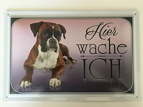 Blechschild 20x30cm gewölbt Hier wache Ich Deutscher Boxer Hund Deko Geschenk Schild von Sunature