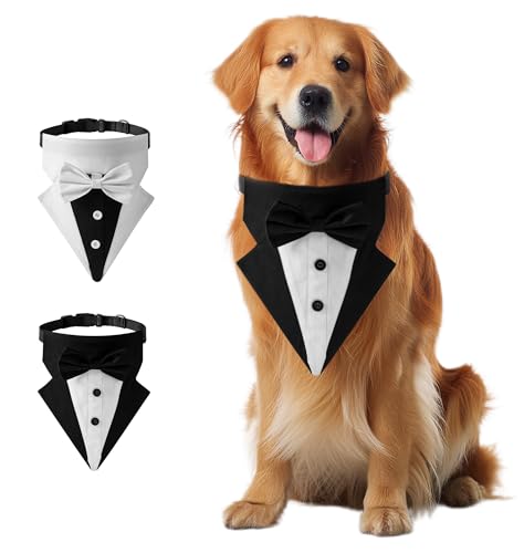Hunde-Smoking-Anzug, Hundehalstuch mit Halsband, weich, waschbar, exquisites Design, verschiedene Größen (Weiß, S) von SundayZaZa