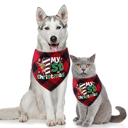 Sundaylike Hunde Halstuch Christmas Halsband Weihnachten Druck Hundehalsband Tuch Verstellbare Hundehalsband Tuch Halstuch “My 1st Christmas”Hunde Bandana für Hund Puppy Katze Haustier (A) von Sundaylike life