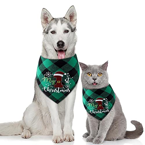 Sundaylike Hunde Halstuch Christmas Halsband Weihnachten Druck Hundehalsband Tuch Verstellbare Hundehalsband Tuch Halstuch “My 1st Christmas”Hunde Bandana für Hund Puppy Katze Haustier (C) von Sundaylike life