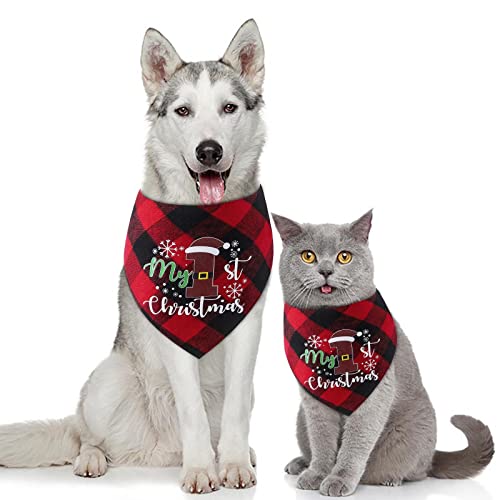 Sundaylike Hunde Halstuch Christmas Halsband Weihnachten Druck Hundehalsband Tuch Verstellbare Hundehalsband Tuch Halstuch “My 1st Christmas”Hunde Bandana für Hund Puppy Katze Haustier (D) von Sundaylike life