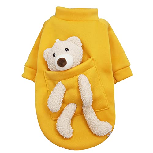 Taschenbär Hunde und Katzen Wachkleidung Herbst und Winter Plus Fleece Kleine Hunde Warme Haustierkleidung Hundemantel Strick (Yellow, XS) von Sundaylike life