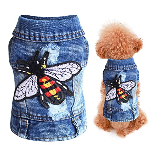 Haustier Jacke Hundekleidung Hund Denim Weste Haustier Jeansjacke für Kleine Mittlere Hunde Katzen Jacke Pullover Nette Cartoon-Stickerei Hundeweste Pullover Frühling Herbst Winter (XL, Blau) von Sundaylikelife