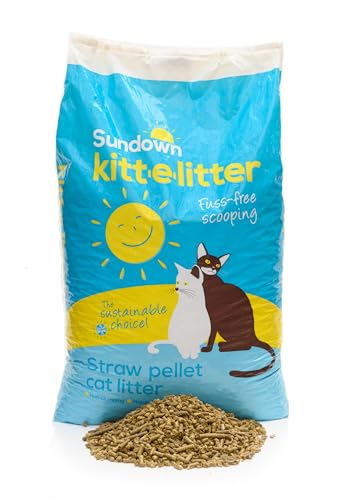 Sundown Katzenstreu von Sundown, Premium-Katzenstreu auf Strohbasis, natürlich, biologisch abbaubar, kompostierbar und hypoallergen, staubarmes, nicht klumpendes Katzenstreu zur Geruchskontrolle, von Sundown