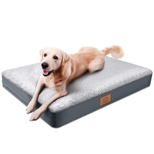 Extra großes Hundebett, wasserdicht, Jumbo-Hundebett, orthopädisches Hundebett mit abnehmbarem, waschbarem Bezug für große Hunde, Haustierbett-Matte, Eierkisten-Schaumstoff, 137 x 107 x 10 cm, Grau von Sunheir