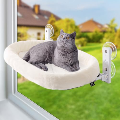 Sunhoo Katzen-Hängematte Sitzstange für Fenster, Sitz, Bett, Innenbereich, Katzenliege, Fensterbank, Ledge Faltbar, Kätzchen-Regal, kabellos, ohne Bohren, waschbar, Plüschkissen, robuster von Sunhoo