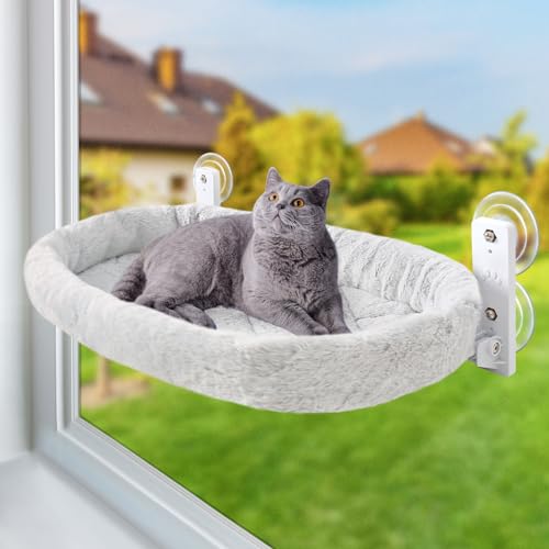 Katzen-Hängematte Sitzstange für Fenster, Sitz, Bett, Innenbereich, Katzenliege, Fensterbank, Ledge Faltbar, Kätzchen-Regal, kabellos, ohne Bohren, waschbar, Plüschkissen, robuster Metallrahmen, 52,1 von Sunhoo