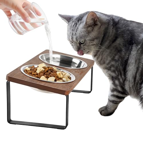 Katzenfutternapf Erhöhte Katzennäpfe Erhöhte geneigte Welpennapf 14,5 cm Anti-Erbrechen Haustier Schüssel Ständer angehoben Doppel Edelstahl Geschirr Schnurrhaare Relief Kitty Feeder mit 15° von Sunhoo