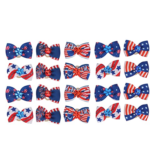 Sunicon 20Pcs Cat Dog Bowknot Hair Accessories with Rubber Bands, Flag Stars and Stripes Patriotic Hair Bows Independence Day Pet Hair Grooming Accessories(Random Color) von Sunicon