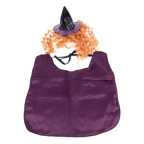 Halloween-Haustier-Hexe-Outfits Violett S Hunde und Katzen, Set mit Zauberer-Perückenhut-Umhang, Hexenkostüme aus Weichem Polyester, Festlicher Touch von Sunisfa