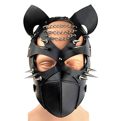 Sunisfa Verstellbare Schwarze PU-Hundemaske, Vollgesichtsmaske mit Augenlöchern, Umweltfreundliches Material Festivalpartys, Halloween, Maskerade (Schwarz) von Sunisfa