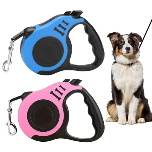 2 Pcs Hundeleine Ausziehbar, Ausziehbare Leine, Rollleine Hundeleine, für Hunde bis 15 kg, Softgriff, für Kleine, Mittelgroße Hunde (Blau, Rosa, 5 Meter) von Sunknight