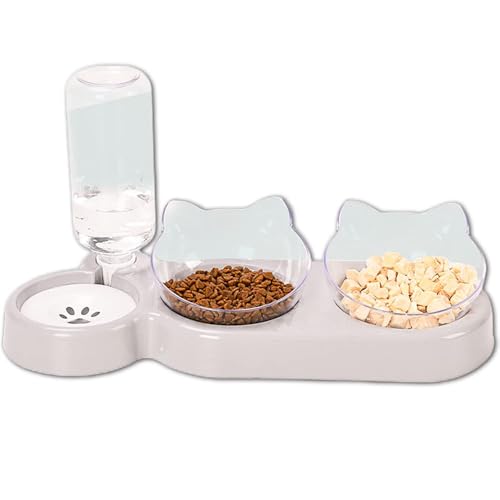 3-in-1 Katze Futternapf und Wassernapf Set, Katzennapf 3er Set, Doppel-Katzennäpfe mit Wasserspender für Haustiere, Futternapf und Wassernapf für Katzen und Kleine Hunde von Sunknight