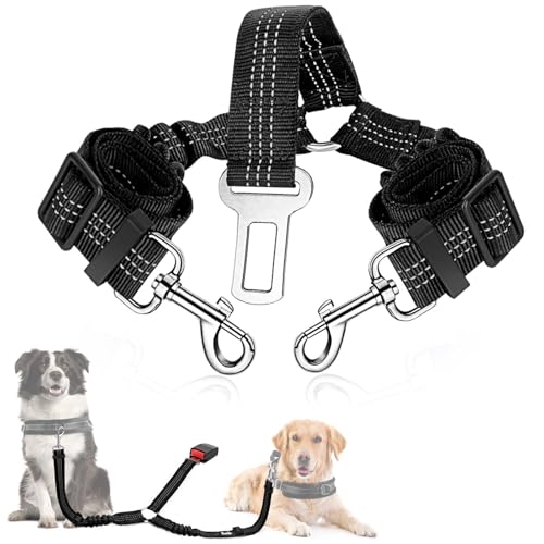 Anschnallgurt Hund Auto, 2 in 1 langlebiger elastischer Hundegurt fürs Auto, Verstellbarer reflektierender Sicherheitsgurt Hunde für Auto auf Reisen & Ausgehen von Sunknight