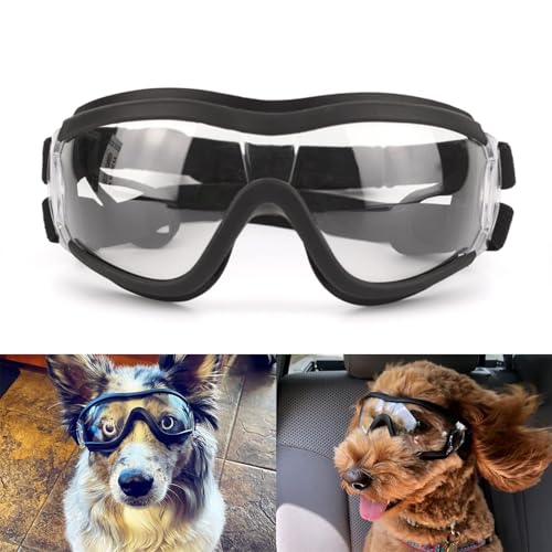 Sonnenbrillen für Hunde Einstellbar Hundebrille Wasserdicht Winddicht Hunde Motorradbrille Schutzbrille für Mittel/Gross Hunde-Clear von Sunknight