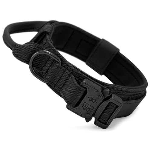 Taktisches Hundehalsband Militär-Hundehalsband Mit Griff Halsband Training Metallschnalle Nylon Verstellbar Hundehalsband Für Mittlere Und Große Hunde(Schwarz-M) von Sunknight