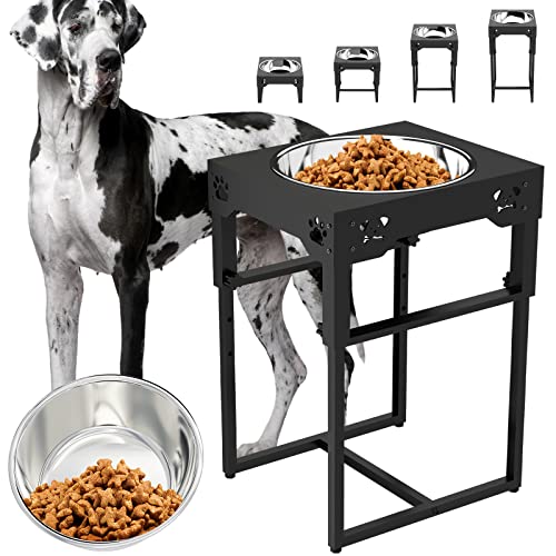 Sunmeyke Edelstahl erhöhte Hundenäpfe Stand (3,93'' bis zu 20,3''), einstellbare erhöhte Hundenapf für mittlere, große Hunde, mit 135 OZ/17 Tassen Kapazität Hundefutter Schalen, 6 Neater Höhen von Sunmeyke