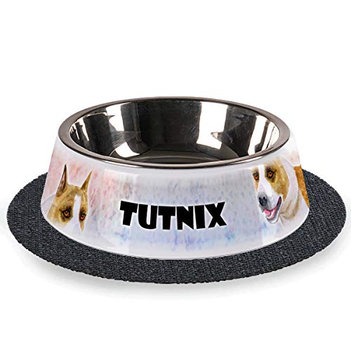 Tiernapf mit Wunschnamen 2-teilig Edelstahl inkl. Antirutschmatte Hundenapf personalisiert (American-Staffordshire-Terrier) von Sunnywall