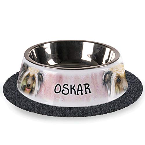 Tiernapf mit Wunschnamen 2-teilig Edelstahl inkl. Antirutschmatte Hundenapf personalisiert (Chinese-Crested-Hund) von Sunnywall