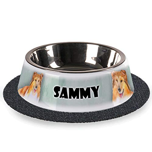 Tiernapf mit Wunschnamen 2-teilig Edelstahl inkl. Antirutschmatte Hundenapf personalisiert (Sheltie-Shetland-Sheepdog) von Sunnywall