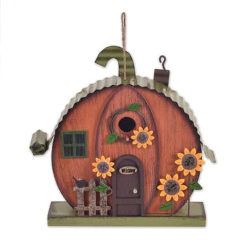 Sunset Vista Designs Herbst- und Herbst-Dekoration – Vogelhaus aus Holz und Metall, 26,7 cm hoch, Kürbis von Sunset Vista Designs