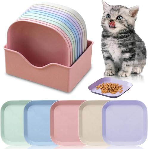 10 Stück Katzennapf Flach,Katzenschüssel,Fressnapf Katze Futternapf,Runden Katzenteller,Fressnapf Katze,Bunt Katzenfutter Napfset,Cat Plate für Kätzchen und kurzbeinige Katzen von Sunshine smile