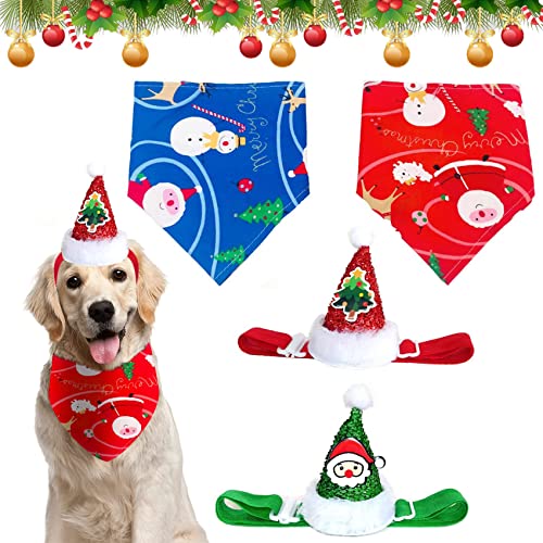 Dreieckstuch,4 pcs Haustier Weihnachten Zubehör Dekoratio,Haustier Bandanas,Haustier Dreieck Lätzchen,Halstuch Einstellbare für Welpen,Halstuch für Hunde Katze,Weihnachten Haustier Halstuch von Sunshine smile