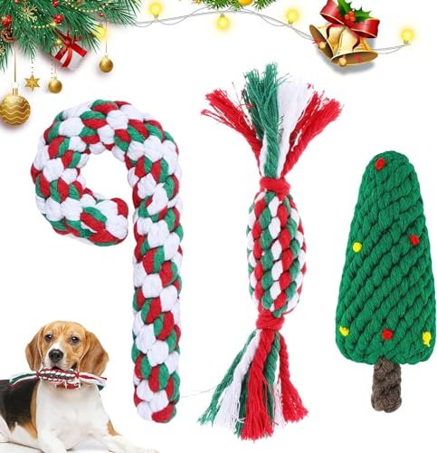 Hundespielzeug Zuckerstange,3 Stück Hundespielzeug Weihnachten,Kauen Hundespielzeug Set,Hundeseil Spielzeug,Welpenspielzeug Kleine Welpen,Kauspielzeug für Kleine Hunde,Hundespielzeug Kleine Hunde von Sunshine smile