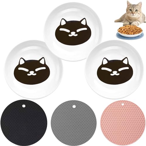 Katzennapf Keramik,Futternapf Katze Keramik,3PCS Katzenschüssel,Breite Flache Katzenfutterteller,Katzenfutterteller aus Keramik,Flache Näpfe,Flache Schalen,Futternapf Katze Napf rutschfest Set von Sunshine smile