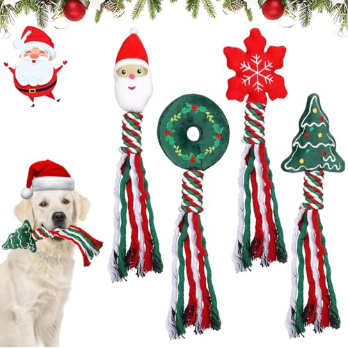 Sunshine smile 4Pcs Hundespielzeug Seil,Hund Seil Spielzeug Set,Hunde Kauspielzeug,Hundezähne Reinigungsseil Spielzeug,Hundeseilspielzeug,Weihnachten Hundespielzeug,Weihnachten Hund Haustiere Kauen von Sunshine smile