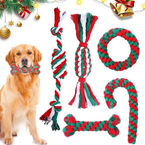 Sunshine smile 5pcs Hundespielzeug Zuckerstange,Hundespielzeug Hunde,Hundespielzeug Set,Hundespielzeug Weihnachten,Hundespielzeug Seil Unzerstörbar,Hundespielzeug Kleine Hunde,Welpenspielzeug Set von Sunshine smile