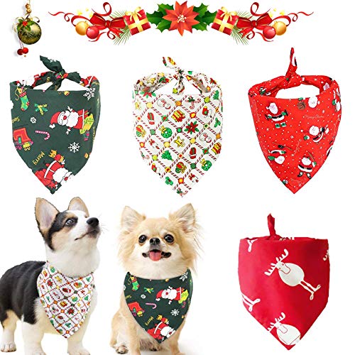 4 Stück Haustier Bandanas,Dreieckstuch,Haustier Dreieck Lätzchen,Halstuch Einstellbare für Hunde Katze,Weihnachten Hund Bandanas,Mit Weihnachtsmann Elchmustern,Weihnachten Haustier Halstuch Deko von Sunshine smile