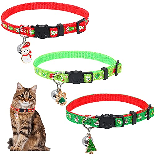 3 Stück Weihnachten Katzenhalsband Hundehalsband,Halsband Katze mit Sicherheitsverschluss und GlöCkchen,Verstellbare Halsbänder für Katzen,Kätzchen- Und Welpenbedarf + Anhängern + Glöckchen von Sunwuun