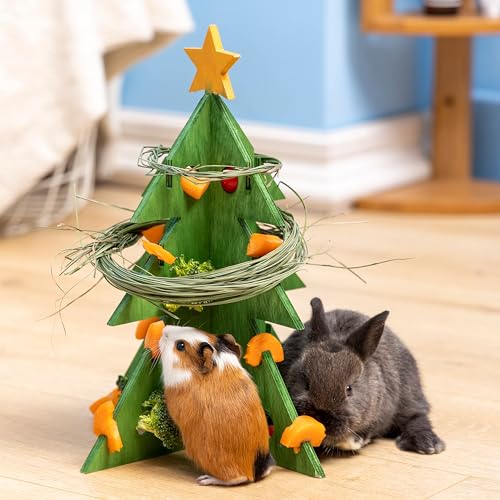 Sunwuun Weihnachtsbaum-Kaninchen-Spielzeug, Kaninchen-Hamster, Meerschweinchen-Leckerli-Futterspender, Weihnachts-Leckerli für kleine Tiere, Weihnachtsbaum-Futtersuche, Puzzle-Spielzeug, von Sunwuun