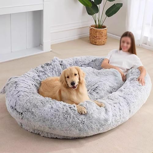 Sunyongfly Großes Zwingerbett für Erwachsene Zwinger für erwachsene Hunde Kunstfell-Jumbo-Bodenbett mit maschinenwaschbarem Bezug, Sitzsackbett für Erwachsene und Haustiere(165X100X25cm(64.9X39.3X9.8i von Sunyongfly