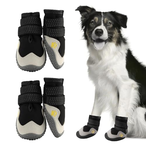 Hundeschuhe, 4 Stück Wasserdicht Hundestiefel mit Rutschfester Sohle, Breathable Hundestiefel mit Reflektierenden Riemen, Hundesocken, Hundeschuhe Pfotenschutz von Supatmul