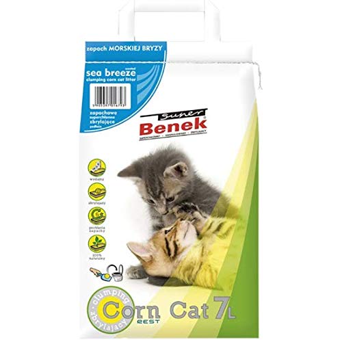 Super Benek Unglaublich effiziente Geruchsneutralisierung Mais Katze Meeresbrise Klumpstreu 3 x 7 Liter von FOXCUP