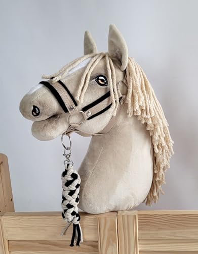 Seilhalteleine für Hobbypferd. Set ohne Pferd -schwarz-beige. Hobby Horse. von Super Hobby Horse
