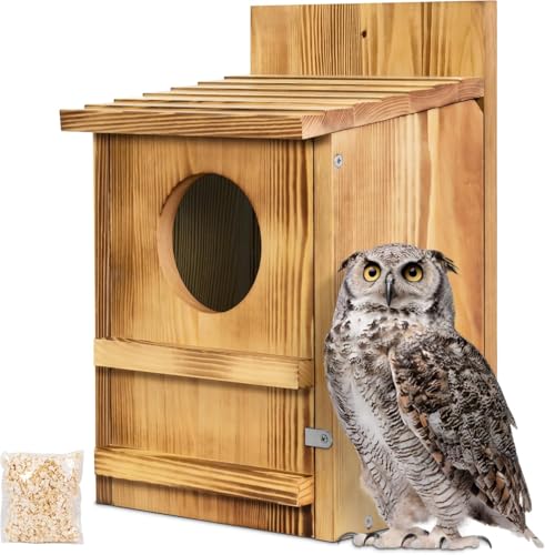 Super Idee Eulenhaus Großer Eulen-Nistkasten aus Holz für Schleiereule Waldkauz Streifenkauz Waldohreule Bartkauz Käuzchen Nistkasten für Vögel Rustikale Gartendekoration Vogelhaus von Super Idee