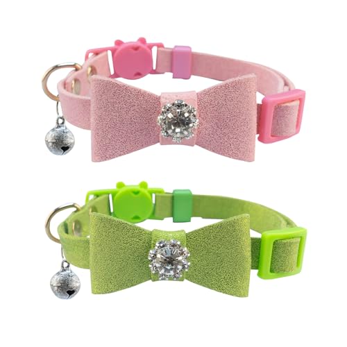 SuperBuddy Katzenhalsbänder mit Glöckchen, Breakaway-Kätzchen-Halsband, niedliches Katzenhalsband mit Diamanten, Fliege, Glocke für Welpen, Kätzchen, 2er-Pack, Haustierbedarf-Zubehör von SuperBuddy