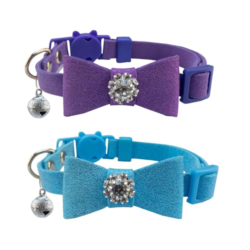 SuperBuddy Katzenhalsbänder mit Glöckchen, Breakaway-Kätzchen-Halsband, niedliches Katzenhalsband mit Diamanten, Fliege, Glocke für Welpen, Kätzchen, 2er-Pack, Haustierbedarf-Zubehör von SuperBuddy