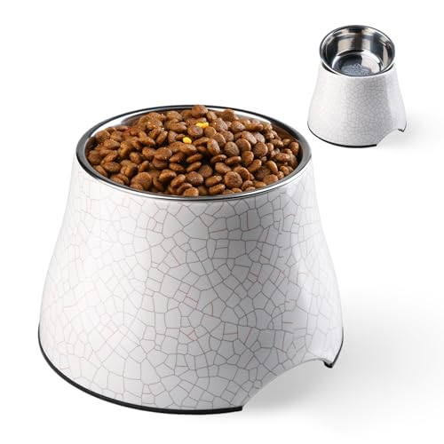 Erhöhte Hundenäpfe mit Edelstahlnapf, Prävention von Wirbelsäulenerkrankungen Hundenapf Rutschfest und Hohe Kapazität Haustier Schalen Crackle Design M/2 Cup von SuperDesign