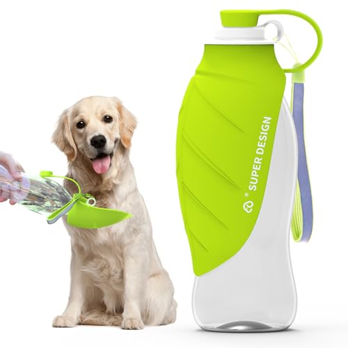 SUPERDESIGN Wasserflasche für Haustiere, faltbarer Laubspender/Tassen-Kombination – auslaufsichere Hydratation für Hunde, Wasserflasche, Katzen und kleine Haustiere, Farbe: Grün, Größe S von SuperDesign