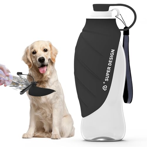 Superdesign Wasserflasche für Haustiere, faltbar, Blattspender/Tasse, auslaufsicher, für Hunde, Wasserflasche, Katzen und kleine Haustiere, Farbe: Schwarz, Größe L von SuperDesign