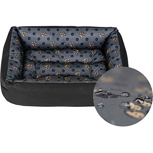 SuperKissen24. Hundebett Hundekorb Hundesofa Tierbett für Kleine, Mittlere und Grosse Hunde - Waschbar - Größe XL - Schwarz und Grau - Pfoten von SuperKissen24.